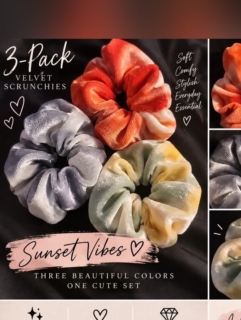Sunset Vibes Large Plush Scrunchie Set Multi-Color Pastels 3-Pack!!
